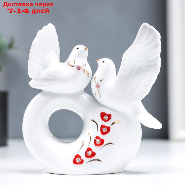 Сувенир керамика "Белые голубки на сердечке" стразы 11 см - фото 1 - id-p227101812