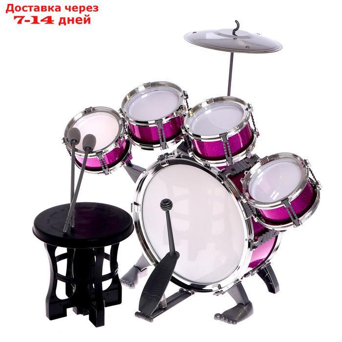 Барабанная установка "Басист", 5 барабанов, тарелка, палочки, стульчик, педаль, МИКС - фото 4 - id-p226959453