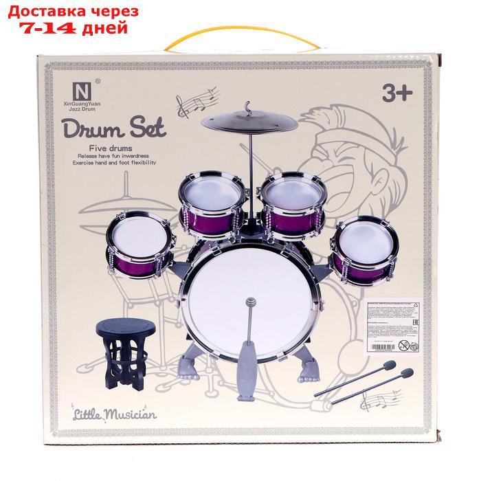 Барабанная установка "Басист", 5 барабанов, тарелка, палочки, стульчик, педаль, МИКС - фото 5 - id-p226959453