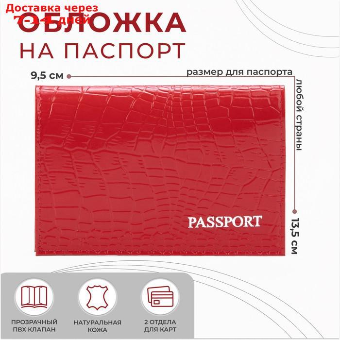 Обложка для паспорта, тиснение фольга, крокодил, цвет красный - фото 1 - id-p226982708
