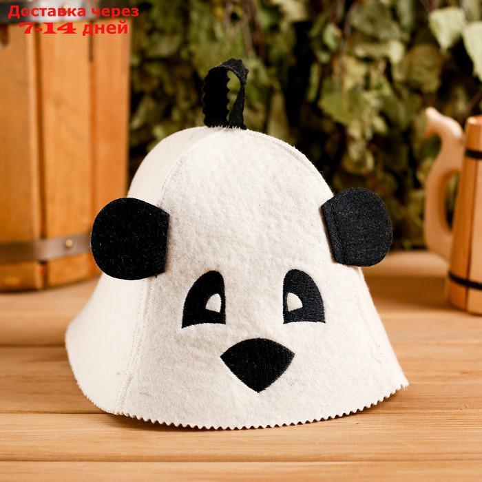 Колпак для бани шапка с детской термопечатью "Панда" с ушками, войлок, 100% шерсть - фото 1 - id-p227095090
