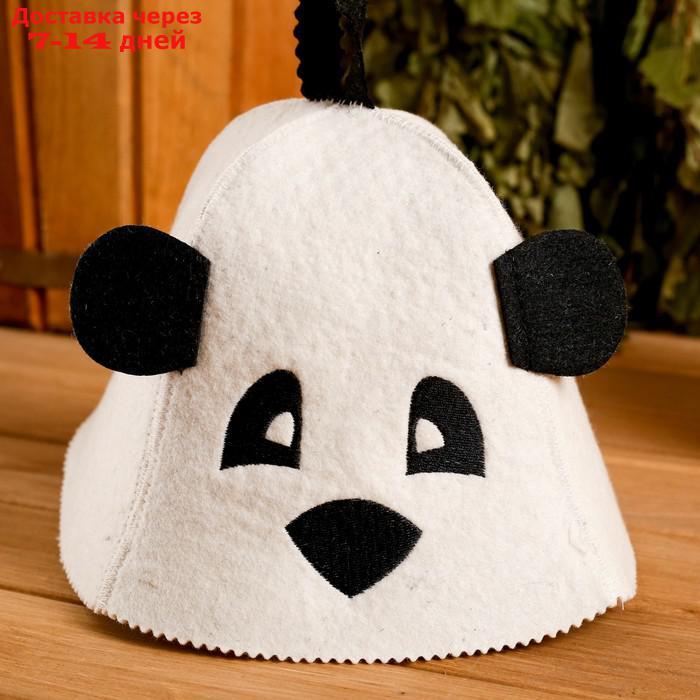 Колпак для бани шапка с детской термопечатью "Панда" с ушками, войлок, 100% шерсть - фото 2 - id-p227095090