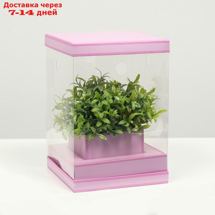 Коробка для цветов с вазой и PVC окнами складная, сиреневый, 16 х 23 х 16 см - фото 1 - id-p227118064