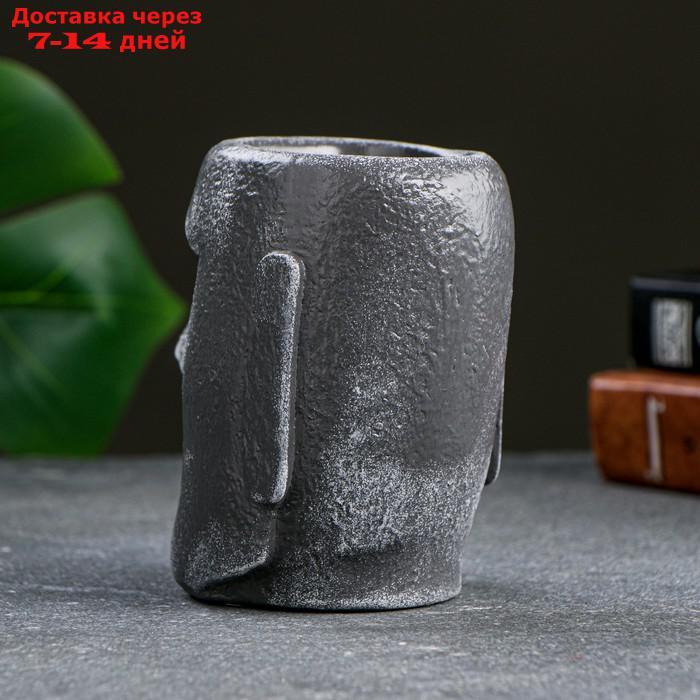 Кашпо - органайзер "Истукан моаи крупный" серый камень, 11см - фото 3 - id-p227126074