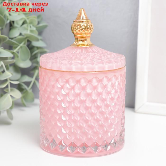 Шкатулка стекло "Ромбы и купол" розовый с золотом 14х8,2х8,2 см - фото 1 - id-p227125048