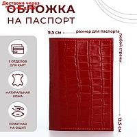 Обложка для паспорта, 5 карманов для карт, крокодил, цвет красный