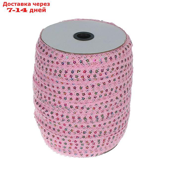 Тесьма гипюровая розовая с пайетками ширина 1,3 см, по 548 м - фото 2 - id-p227121882