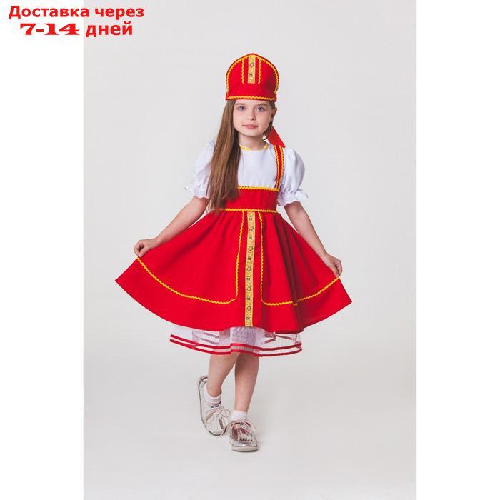 Русский народный костюм, кокошник, сарафан с рубашкой, цвет красный, рост 122-128, 6-7 лет - фото 3 - id-p226946345
