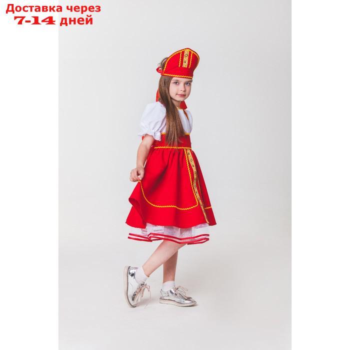 Русский народный костюм, кокошник, сарафан с рубашкой, цвет красный, рост 122-128, 6-7 лет - фото 4 - id-p226946345