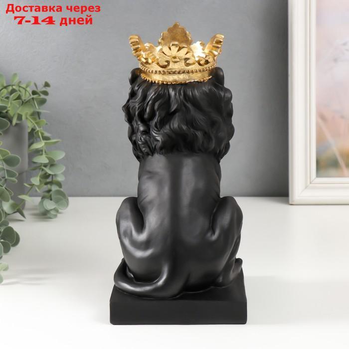Сувенир полистоун подсвечник "Чёрный лев в золотой короне" 24,5х14х11,5 см - фото 3 - id-p227115836