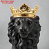 Сувенир полистоун подсвечник "Чёрный лев в золотой короне" 24,5х14х11,5 см, фото 5