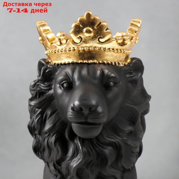 Сувенир полистоун подсвечник "Чёрный лев в золотой короне" 24,5х14х11,5 см - фото 5 - id-p227115836