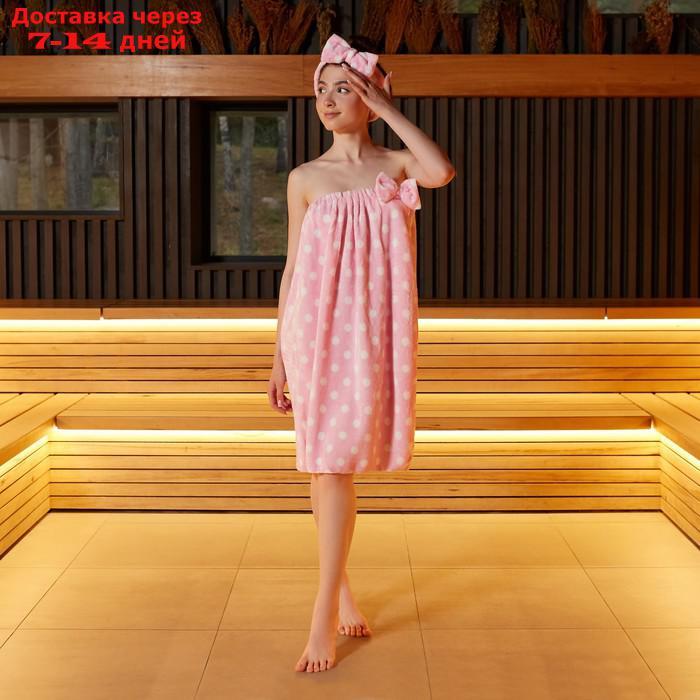 Набор для бани и ванной Этель "Горох" полотенце-парео 75*120 см+повязка, цв.розовый - фото 1 - id-p227098511