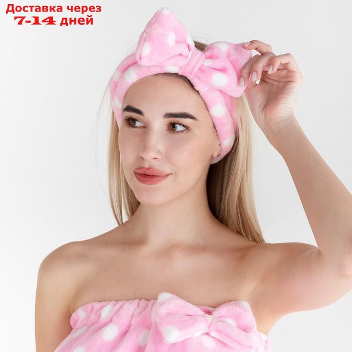 Набор для бани и ванной Этель "Горох" полотенце-парео 75*120 см+повязка, цв.розовый - фото 5 - id-p227098511