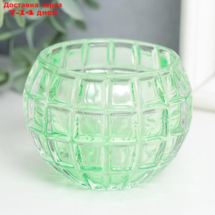 Подсвечник стекло "Бочонок" d-4,5 см зелёный 7,5х7,5х6 см - фото 1 - id-p227127119
