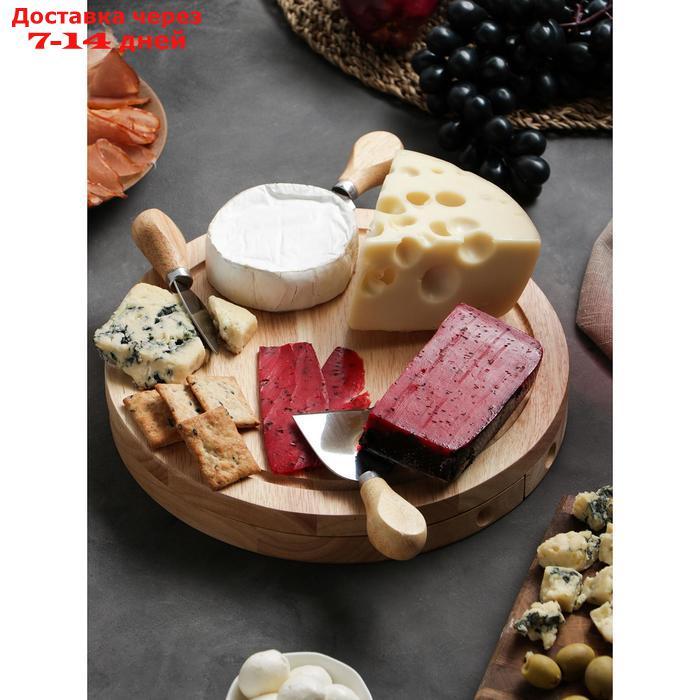 Набор для подачи сыра, доска из дуба 25×25×3,5 см, 4 ножа для сыра - фото 6 - id-p227014960
