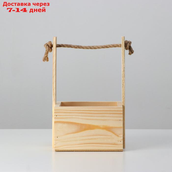 Кашпо деревянное, 15×12×9,5(25) см "С Днём Рождения", ручка верёвка, гравировка - фото 3 - id-p227098528