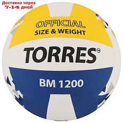 Мяч волейбольный TORRES BM1200, размер 5, синтетическая кожа (микрофибра), клееный, бутиловая камера, цвет