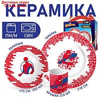 Набор посуды "Человек-паук", 4 предмета: тарелка Ø 16,5 см, миска Ø 14 см, кружка 200 мл, коврик в подарочной