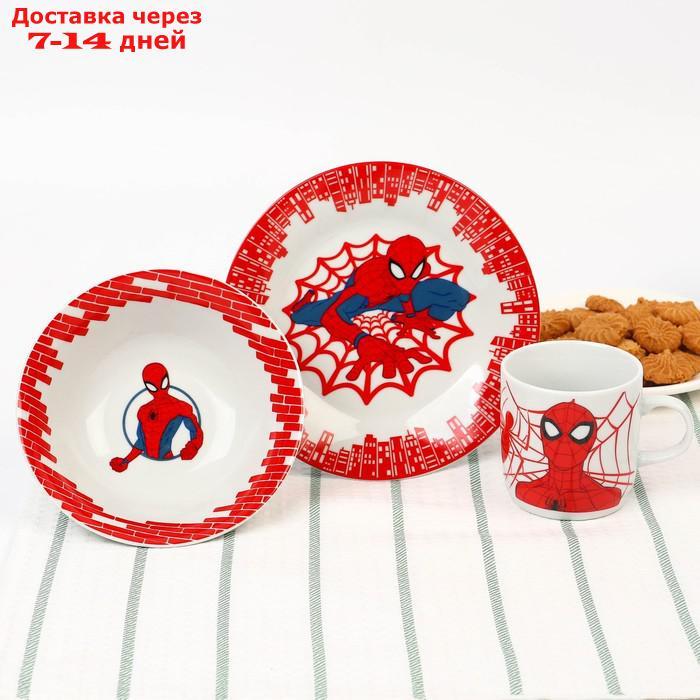 Набор посуды "Человек-паук", 4 предмета: тарелка Ø 16,5 см, миска Ø 14 см, кружка 200 мл, коврик в подарочной - фото 2 - id-p227107641