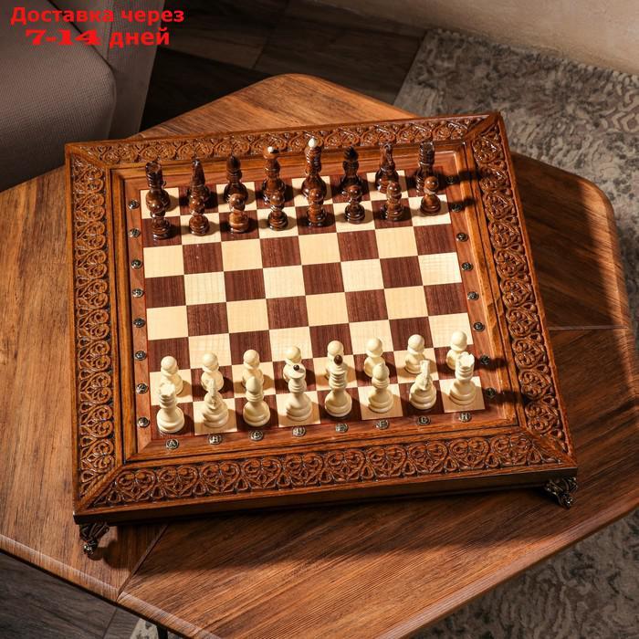 Шахматы ручной работы "Гроссмейстер" глубокая резка, на ножках, 55х55 см, Армения - фото 1 - id-p227119435