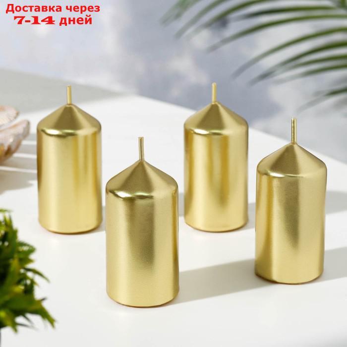 Набор свечей "Столбик", 4 штуки, золотой 7х3,8см - фото 1 - id-p227116998
