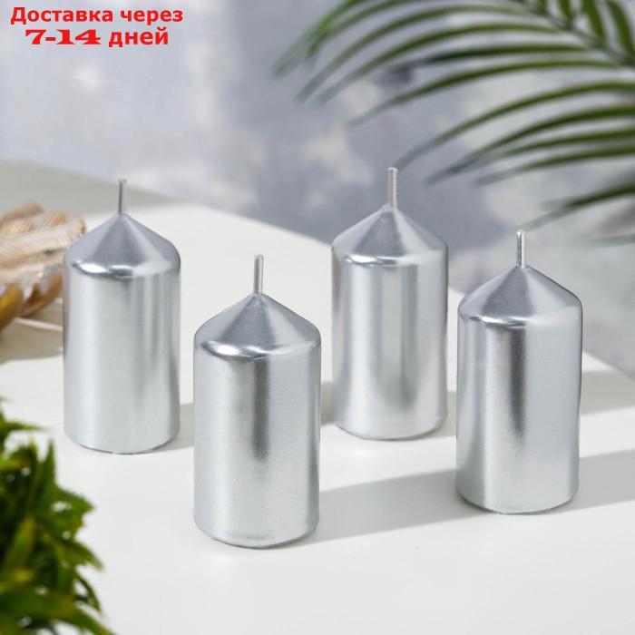 Набор свечей "Столбик", 4 штуки, серебряный 7х3,8см - фото 1 - id-p227116999