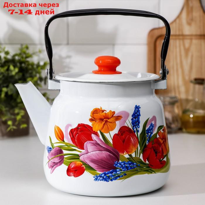 Чайник "Тюльпан Май", 3,5 л, с кнопкой, цвет белый - фото 1 - id-p227103794