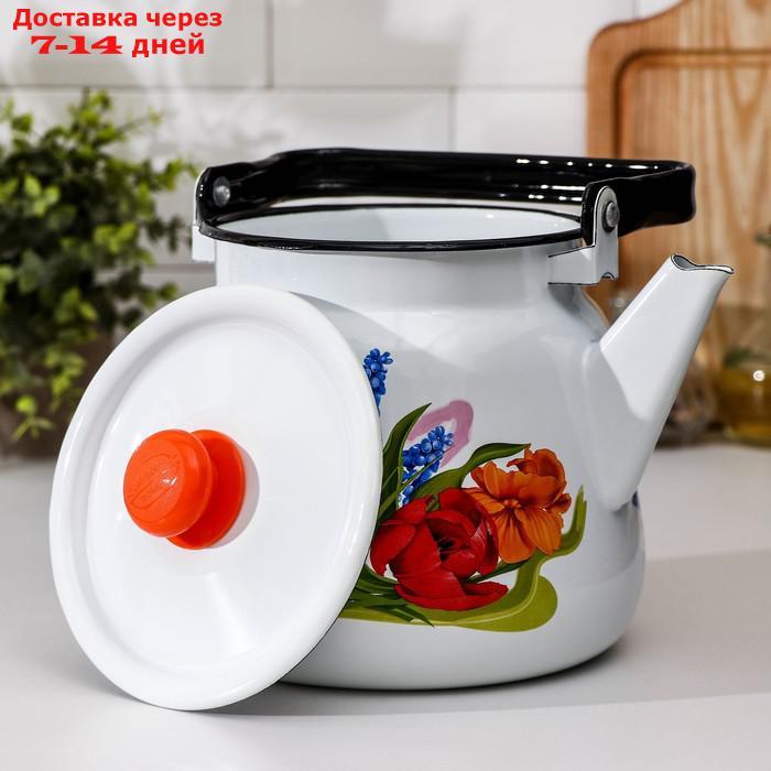 Чайник "Тюльпан Май", 3,5 л, с кнопкой, цвет белый - фото 2 - id-p227103794