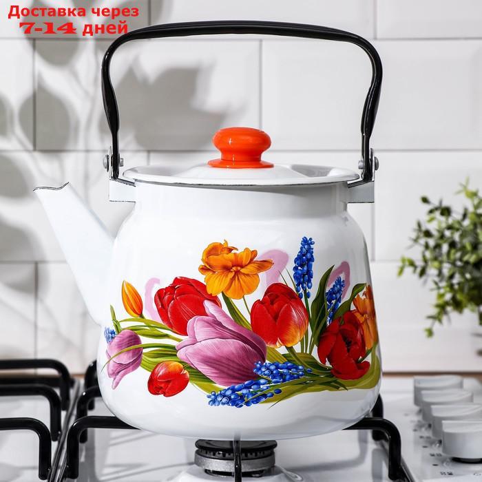 Чайник "Тюльпан Май", 3,5 л, с кнопкой, цвет белый - фото 5 - id-p227103794