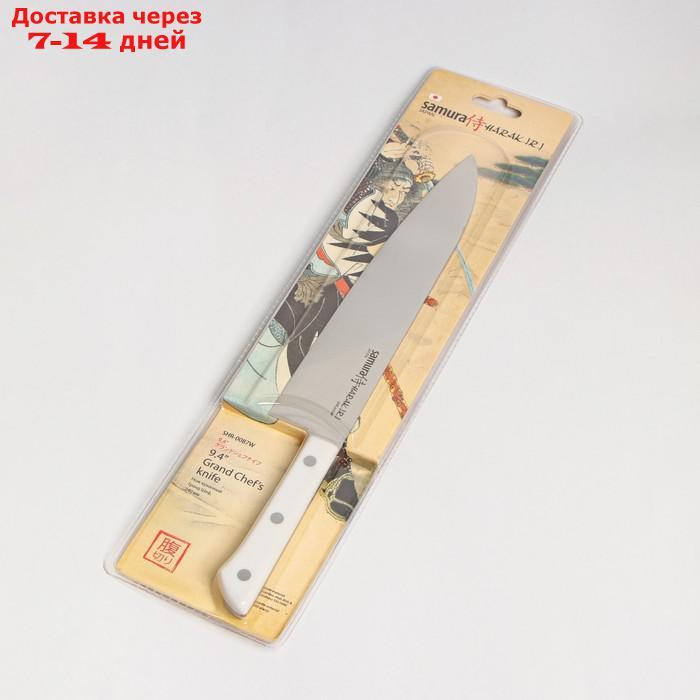 Нож кухонный гранд шеф Samura Harakiri, лезвие 24 см, белая рукоять, сталь AUS-8 - фото 5 - id-p227016237