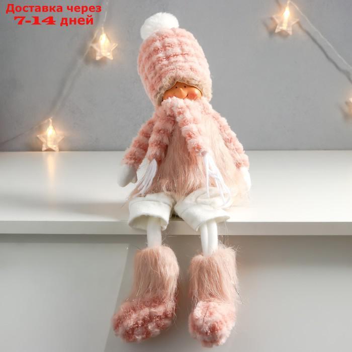 Кукла интерьерная "Мальчишка-кудряш в розовом меховом костюме" длинные ножки 51х10,5х13,5 см 75753 - фото 1 - id-p227119476