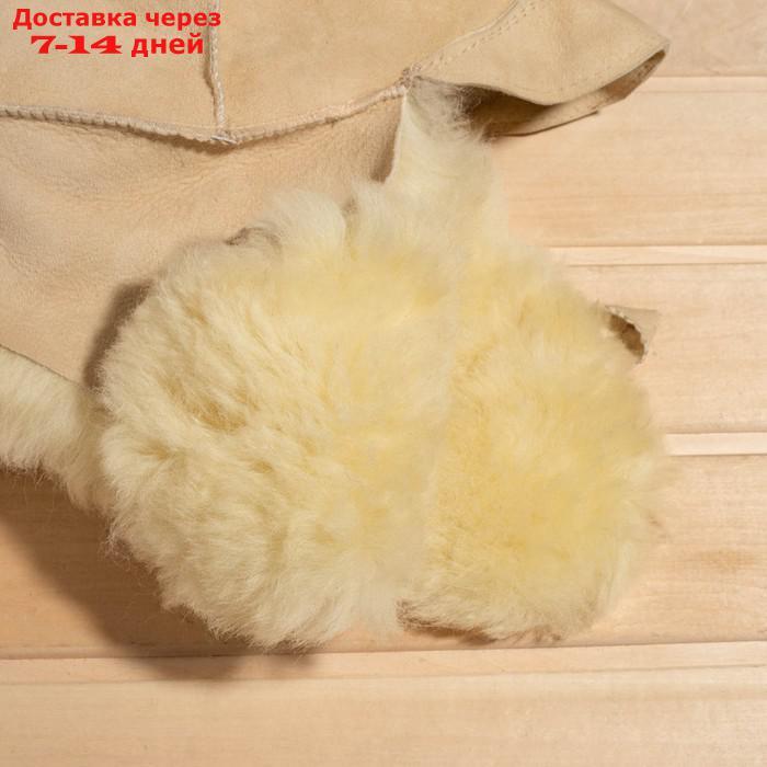 Шапка для бани из овчины "Будёновка" скорняжный шов, бежевый - фото 6 - id-p227121975