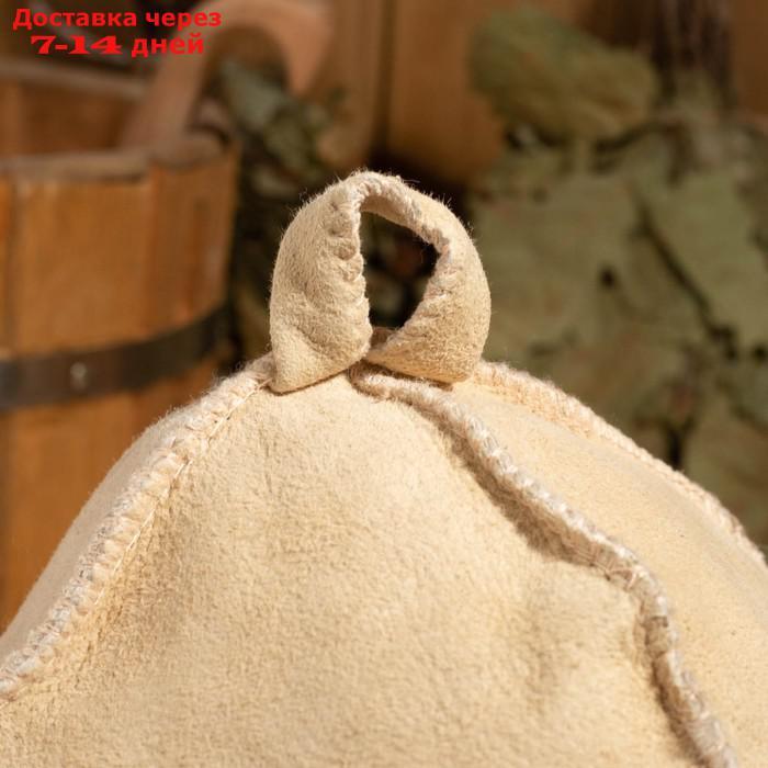 Шапка для бани из овчины "Будёновка" скорняжный шов, бежевый - фото 7 - id-p227121975