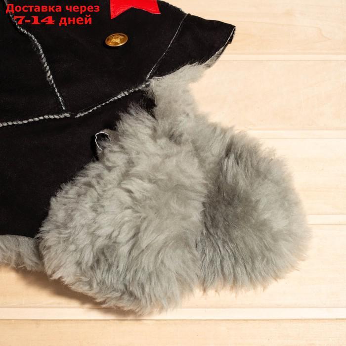 Шапка для бани из овчины "Будёновка" скорняжный шов, черный - фото 4 - id-p227121977