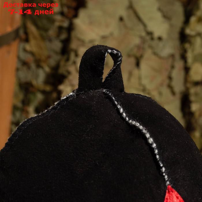Шапка для бани из овчины "Будёновка" скорняжный шов, черный - фото 6 - id-p227121977