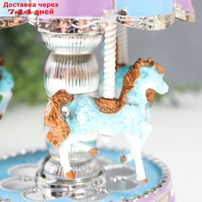 Сувенир музыкальный механический свет "Карусель - кони" голубая 10,5х10,5х15 см - фото 4 - id-p227117042