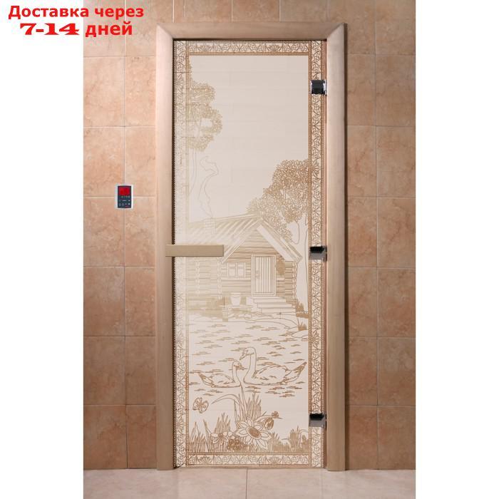 Дверь "Банька в лесу", размер коробки 190 × 70 см, правая, цвет сатин - фото 1 - id-p227095263