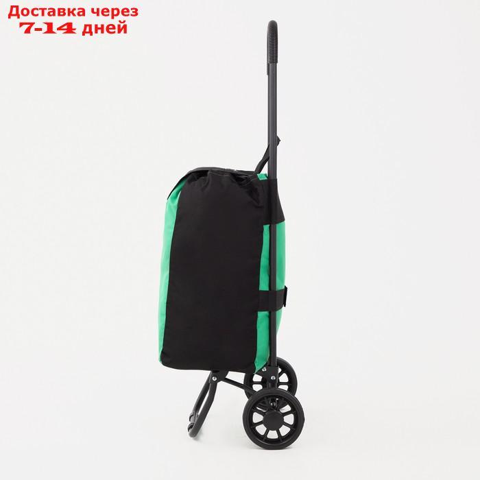 Сумка-тележка, отдел на шнуре, наружный карман, колёса 16,5 см, нагрузка до 40 кг, цвет чёрный/зелёный - фото 2 - id-p226983601