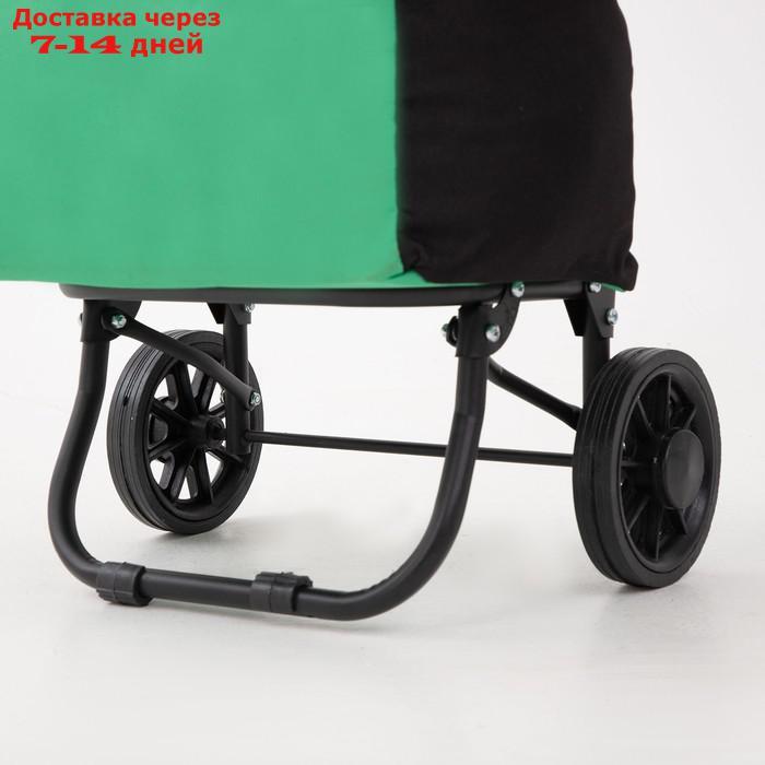 Сумка-тележка, отдел на шнуре, наружный карман, колёса 16,5 см, нагрузка до 40 кг, цвет чёрный/зелёный - фото 4 - id-p226983601