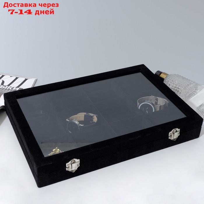 Подставка для часов, браслетов, цепочек, 12 ячеек, со стеклянной крышкой, цвет чёрный - фото 2 - id-p227109641