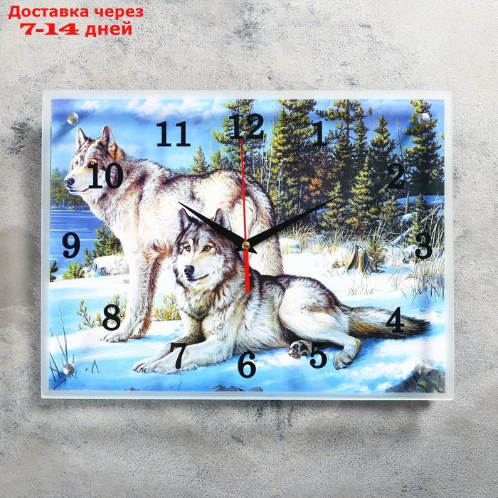 Часы настенные, серия: Животный мир, "Волки в Зимнем Лесу", 30х40 см, микс - фото 1 - id-p227098680
