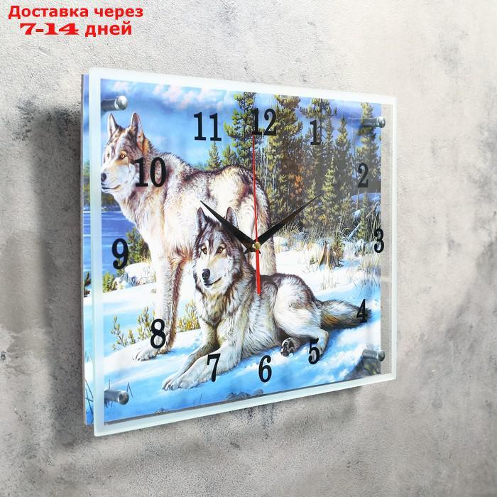 Часы настенные, серия: Животный мир, "Волки в Зимнем Лесу", 30х40 см, микс - фото 2 - id-p227098680