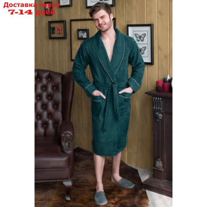 Халат мужской, шалька+кант, размер 58, цвет зелёный, махра - фото 1 - id-p227095420