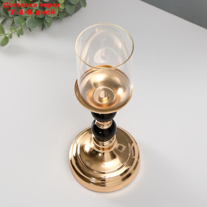 Подсвечник металл, стекло на 1 свечу "Чёрные шарики" чёрный с золотом 30х10х10 см - фото 2 - id-p227100325