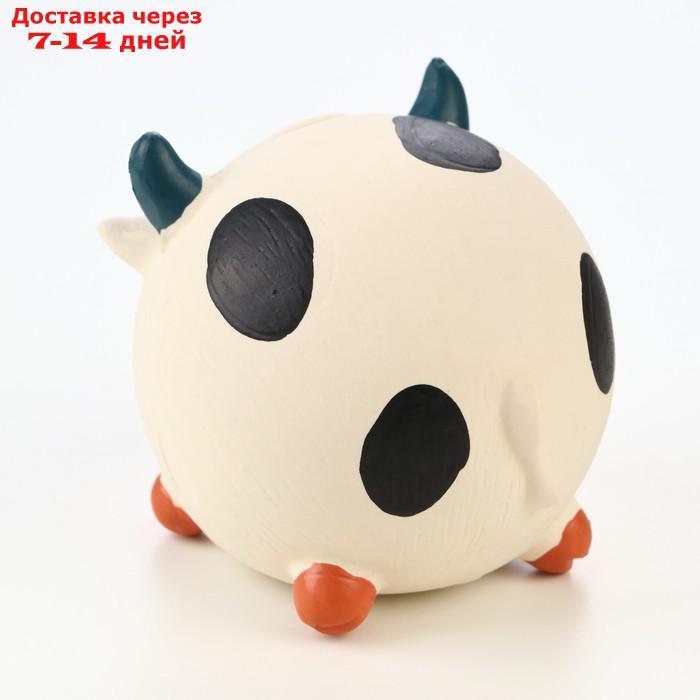 Игрушка пищащая для собак из латекса "Корова-Мяч", 8 см, белая - фото 3 - id-p227122038