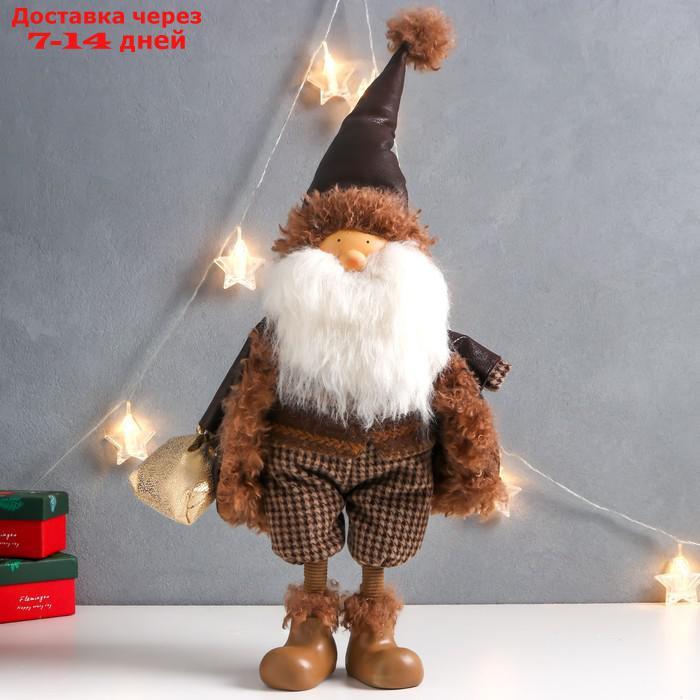 Кукла интерьерная "Дед Мороз в коричневой шубке с мешком подарков" 27х14х62 см - фото 1 - id-p227118376