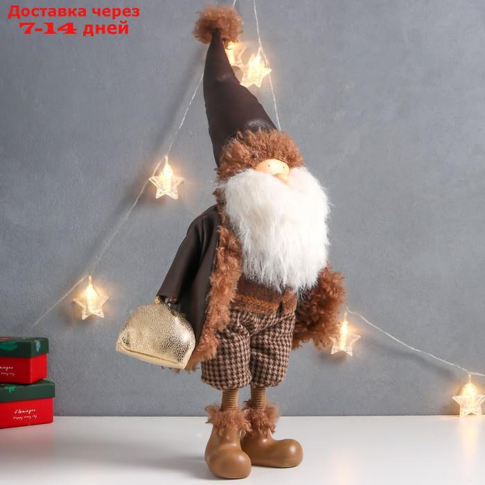 Кукла интерьерная "Дед Мороз в коричневой шубке с мешком подарков" 27х14х62 см - фото 2 - id-p227118376