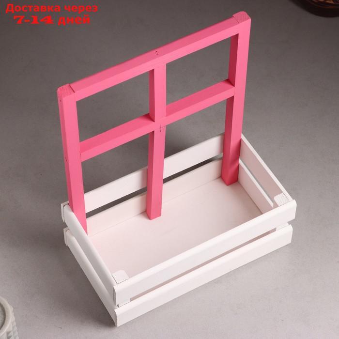 Кашпо деревянное 25×18×30 см "Букет под окном", с ручкой, белый розовый - фото 3 - id-p227102174