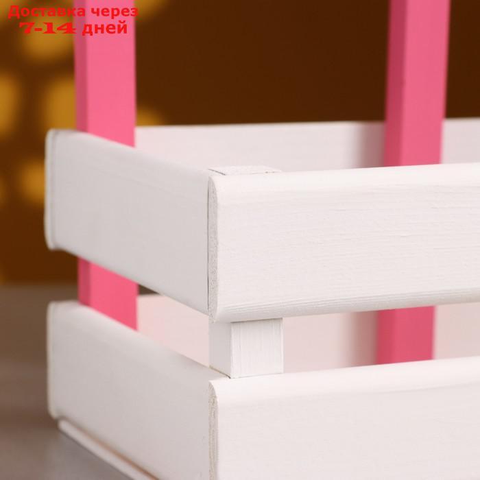 Кашпо деревянное 25×18×30 см "Букет под окном", с ручкой, белый розовый - фото 5 - id-p227102174